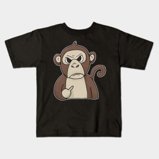 Grumpy Monkey Ape Holding Middle Finger Kids T-Shirt